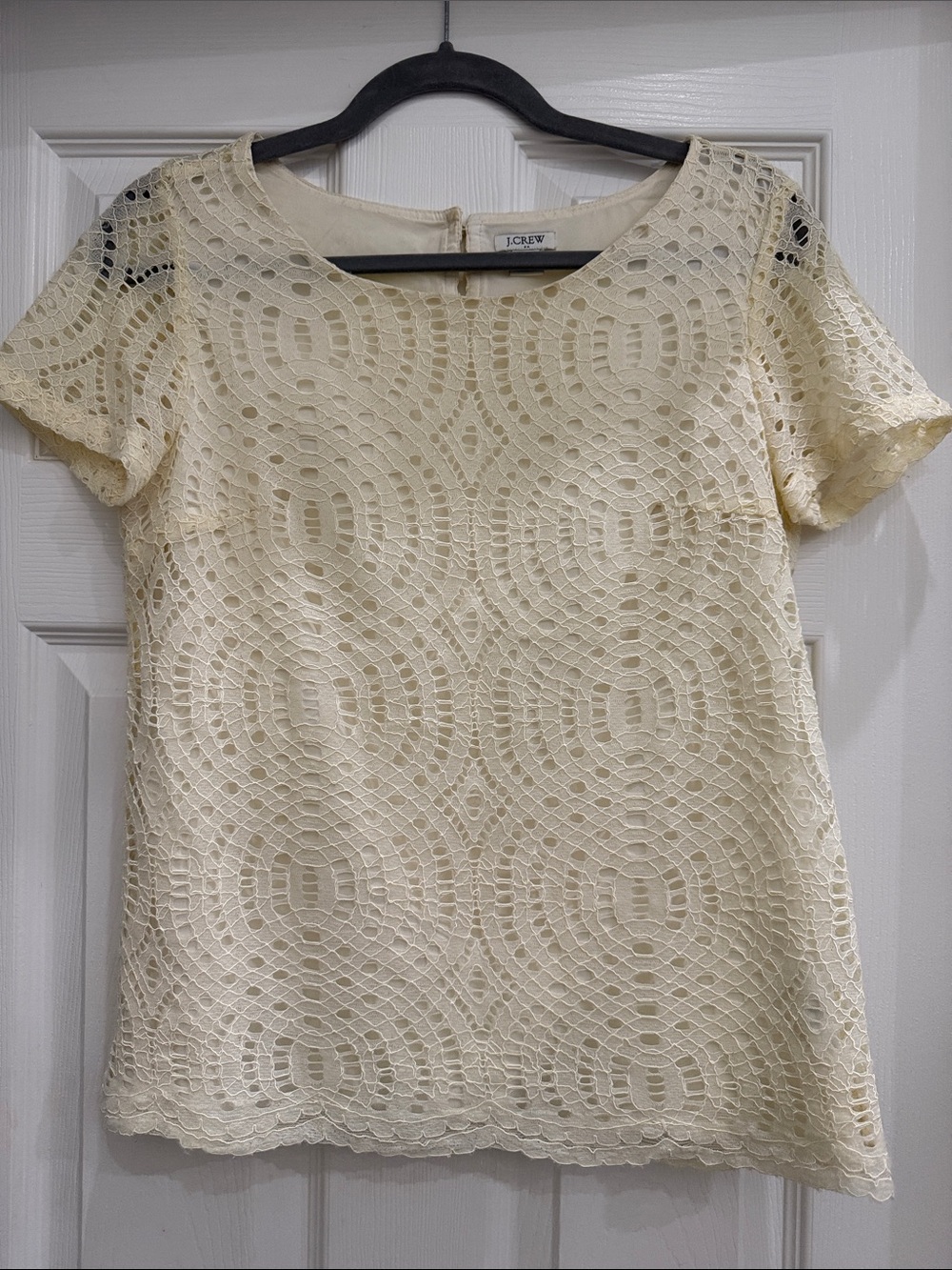 J. Crew Cream Crochet Lace Short Sleeve Blouse